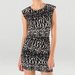 Maje NWT Black White Abstract Print Ruched Sleeveless Bodycon Dress